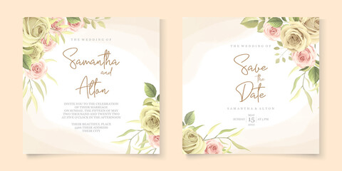 Fototapeta na wymiar Elegant hand drawing wedding invitation with floral design