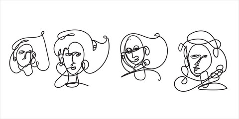 Continuous line, drawing of face and hairstyle, fashion concept, woman beauty minimalist, vector illustration for t-shirt, slogan design print graphics style