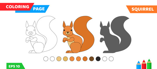 cute cartoon squirrel  coloring page for children education vector illustration