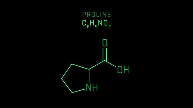 Proline Molecular Structure Symbol Neon Animation on black background