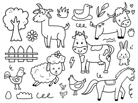 Set of cute farm animal illustration drawing cartoon for kids and baby