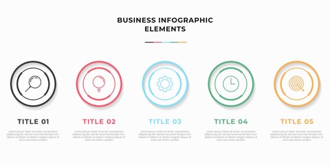 Presentation business infographic template with 5 options or steps. Modern infographic design template. Creative concept of five stages of business project