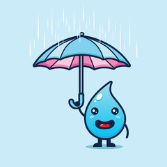 cute cartoon water vector design wearing umbrella facing the rain
