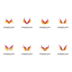 set wing fire logo, wing and fire, combination logo with 3d colorful style