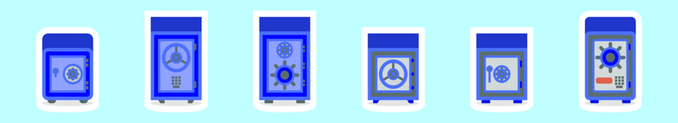 set of strong box cartoon icon design template with various models. vector illustration isolated on blue background