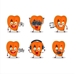 Naklejka premium Slice of zapote cartoon character are playing games with various cute emoticons