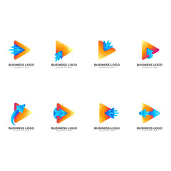 set play arrow water logo, play, arrow and water, combination logo with 3d colorful style