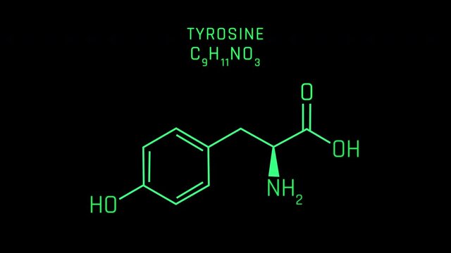 Tyrosine Molecular Structure Symbol Neon Animation on black background