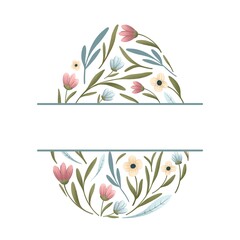 Easter egg with spring flowers. monogram for use in design. digital illustration