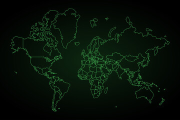 Map of World,Green map on dark background of map of World symbol for your web site design map. Vector illustration eps 10.