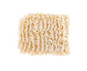 Dry pressed instant noodles Isolated on white background.