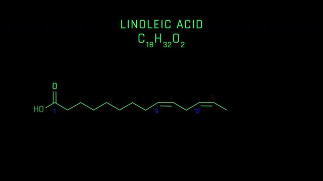 Linoleic Acid Molecular Structure Symbol Neon Animation on black background