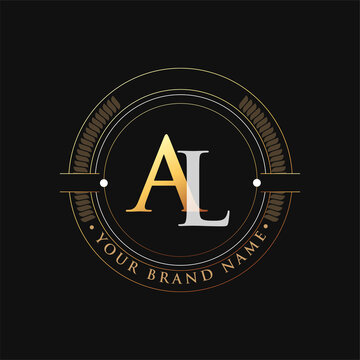 initial letter logo AL gold and white color, with stamp and circle object, Vector logo design template elements for your business or company identity.
