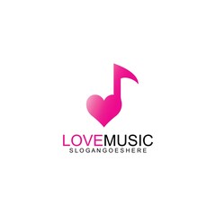 Love Music Logo Design Vector. Musical theme flat design template. Isolated on the white background