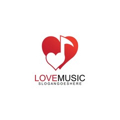 Obraz premium Love Music Logo Design Vector. Musical theme flat design template. Isolated on the white background