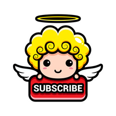 cute cupid cartoon vector design in subscribe text