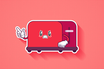 ANGRY, MAD, BAD MOOD Face Emotion. Forefinger Handgun Gesture. Toaster Cartoon Drawing Mascot Illustration.