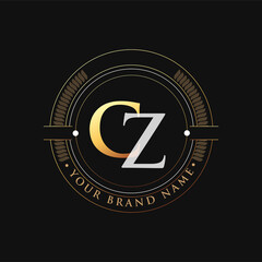 initial letter logo CZ gold and white color, with stamp and circle object, Vector logo design template elements for your business or company identity.