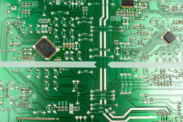 components of microprocessor devices are installed on a printed circuit board