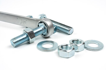 wrenches and a few bolts and nuts to secure the products