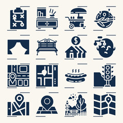 Simple set of neighbourhood related filled icons.