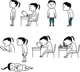 子供の姿勢モノクロセット