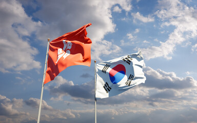 Flags of South Korea and Hong Kong HK.