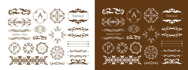 高級感のあるビンテージ調のフレームデザインセット　罫線　枠　ウエディング　ビンテージ　アンティーク