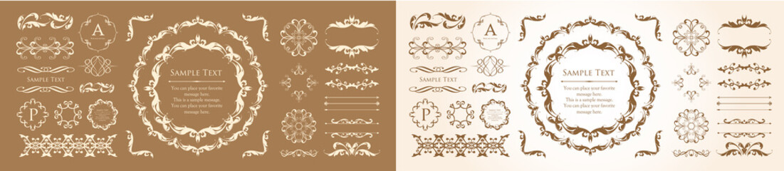 高級感のあるビンテージ調のフレームデザインセット　罫線　枠　ウエディング　ビンテージ　アンティーク