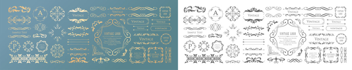 高級感のあるビンテージ調のフレームデザインセット　罫線　枠　ウエディング　ビンテージ　アンティーク