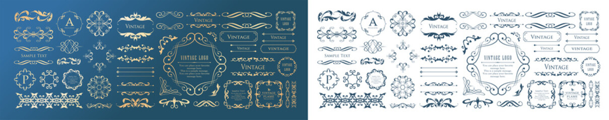 高級感のあるビンテージ調のフレームデザインセット　罫線　枠　ウエディング　ビンテージ　アンティーク
