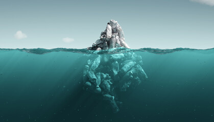 iceberg plastic bottles. pollution in ocean. 3d rendering © aanbetta