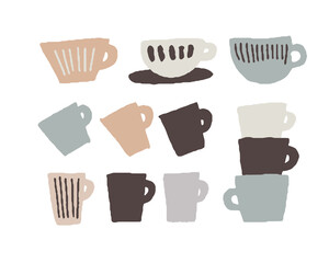 シンプルカラーの北欧風食器の手書きイラスト　Handwritten illustration of simple color Scandinavian tableware