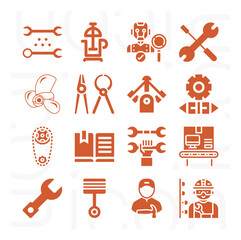 16 pack of engines  filled web icons set