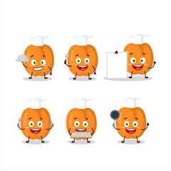 Cartoon character of apricot with various chef emoticons