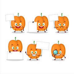 Apricot cartoon in character bring information board