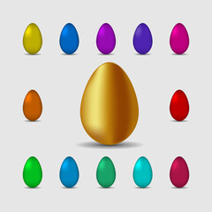 Set of muticolored eggs  with  shadow on gray background. Flat. Vector illustration