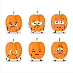 Apricot cartoon in character with sad expression