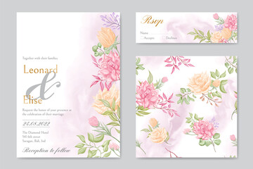 Elegant wedding invitation card template set with seamless pattern floral bundle