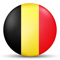 Fototapeta premium Glass light ball with flag of Belgium. Round sphere, template icon. Belgian national symbol. Glossy realistic ball, 3D abstract vector illustration highlighted on a white background. Big bubble.