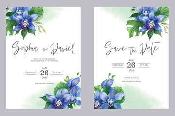 Watercolor wedding invitation cards. Floral poster, invite. Elegant wedding invitation with watercolor floral elements.
