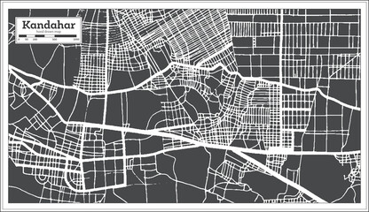 Kandahar Afghanistan City Map in Black and White Color in Retro Style. Outline Map.