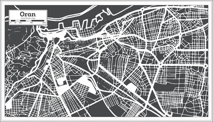 Oran Algeria City Map in Black and White Color in Retro Style. Outline Map. Vector Illustration.