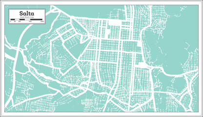 Salta Argentina City Map in Retro Style. Outline Map.