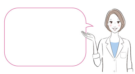 A woman doctor speaking with a speech baloon