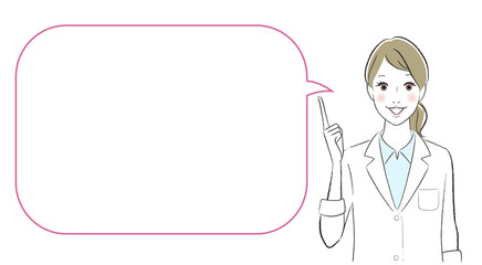 A woman doctor speaking with a speech baloon