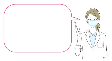 A woman doctor speaking with a speech baloon