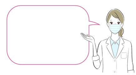 A woman doctor speaking with a speech baloon