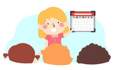 Kid Girl Class Calendar Helper Illustration