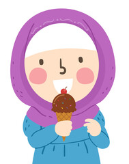 Kid Girl Muslim Ice Cream Cone Illustration